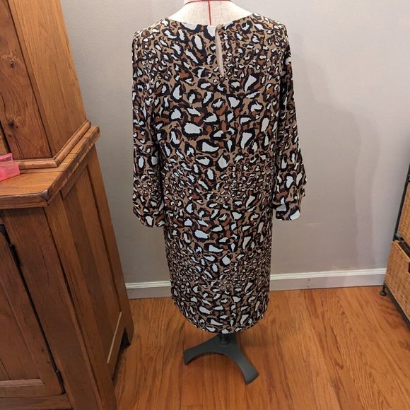 Jade by Melody Tam Leopard Shift Dress Size Small 3/4 Flaired Ruffle Sleeves - Picture 2 of 6